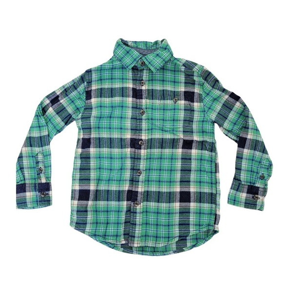 Gymboree boys plaid button down flannel shirt green 4T  XS - Picture 1 of 4